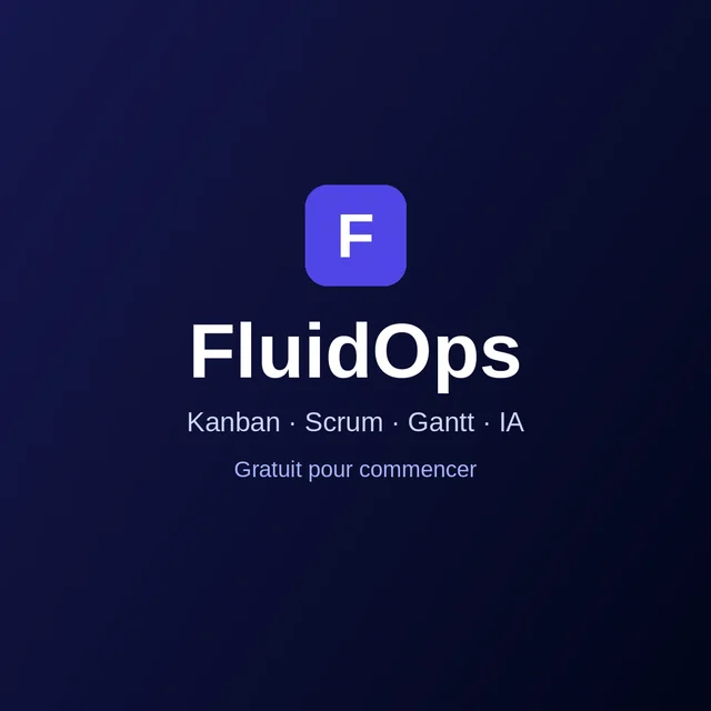“FluidOps · Kanban · Scrum · Gantt · AI” visual, square format